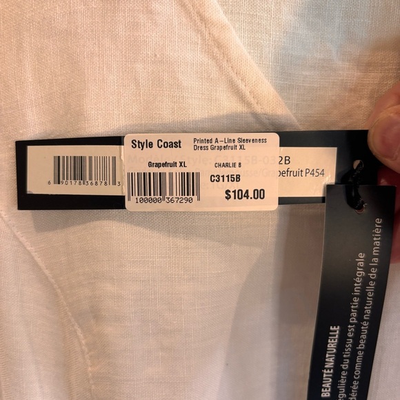 CHARLIE B Sz XL Floral White Sleeveless Dress 100% Linen A-Line V-Neck NEW - Picture 10 of 12